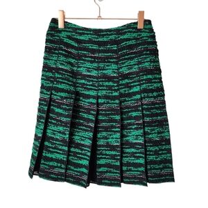 CARLISLE Mini Pleated Circle Skirt Paneled Tweed in green / black size 4